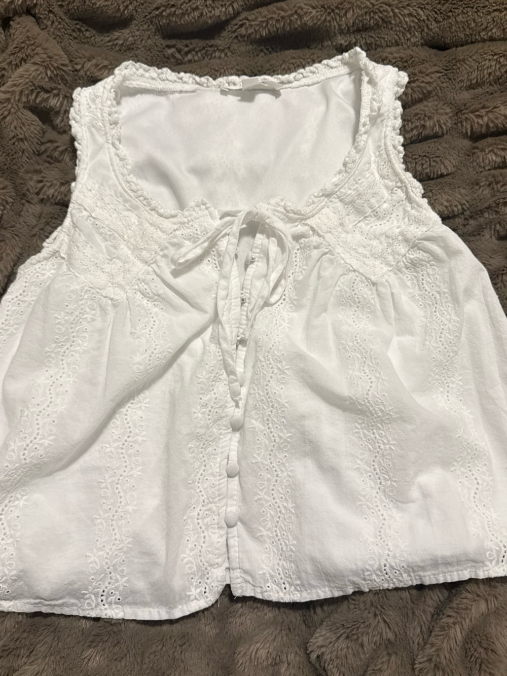 White Eyelet Tie-Front Tank Top
